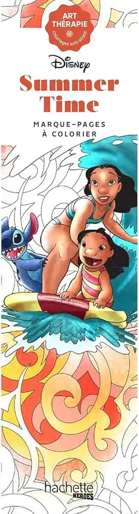 Kleurboek disney summer time met lilo en stitch op surfplank en levendige oceaanpatronen voor nederlandstalige gebruikers