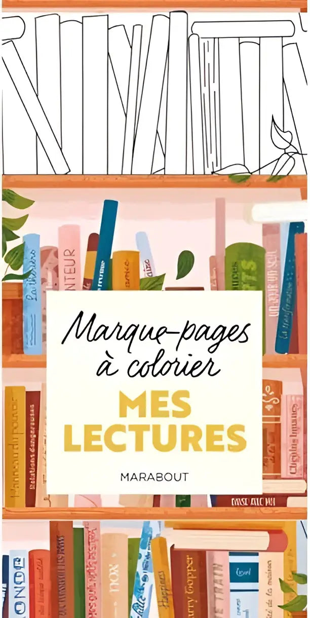 Een kleurrijk geïllustreerd kleurboek mes lectures van marabout met boekenleggers om in te kleuren voor nederlandstalige gebruikers