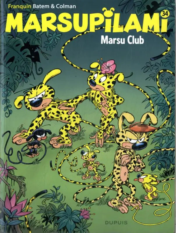 Cover van marsu club comic book 34 met gele gespikkelde marsupilami karakters in jungle door stephan colman strips algemeen