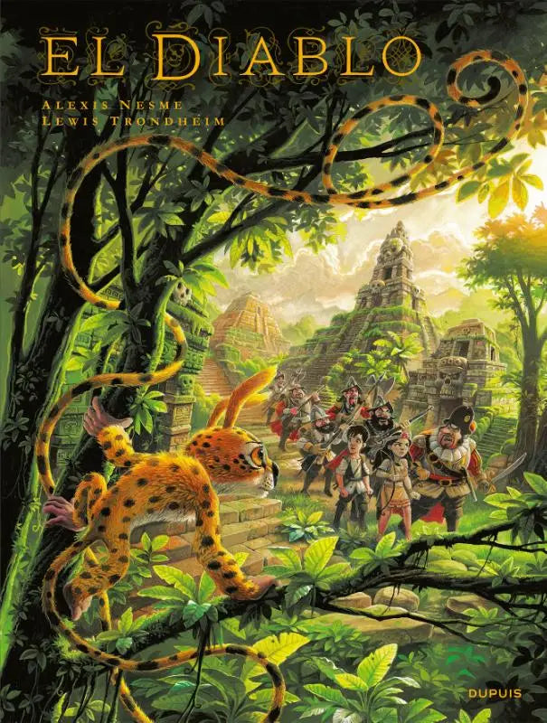 Cover van de graphic novel el diablo door lewis trondheim met een oranje gevlekte cheetah in een jungle bij oude ruïnes