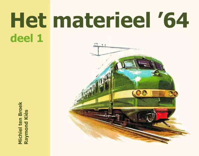 Illustratie van een groengele elektrische locomotief met rode buffer op de voorkant van het boek materieel 64
