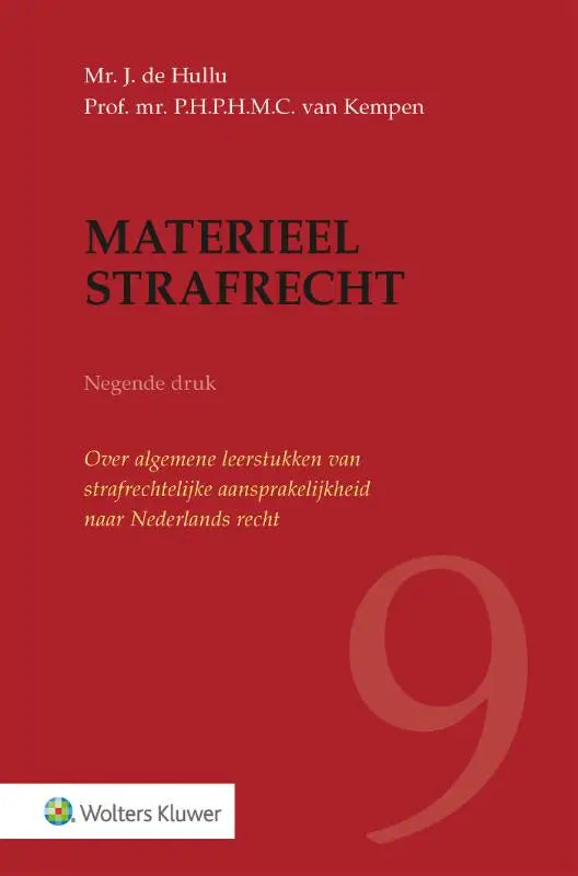 Rode boekcover Materieel strafrecht 9e druk met zwart-gouden tekst door mr