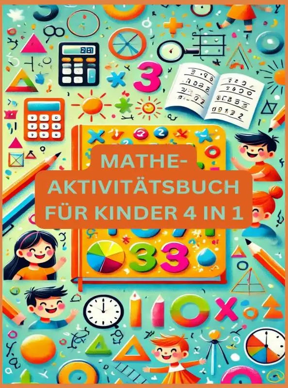 Colorful math activity book with vibrant illustrations of numbers shapes and playful kids for school use