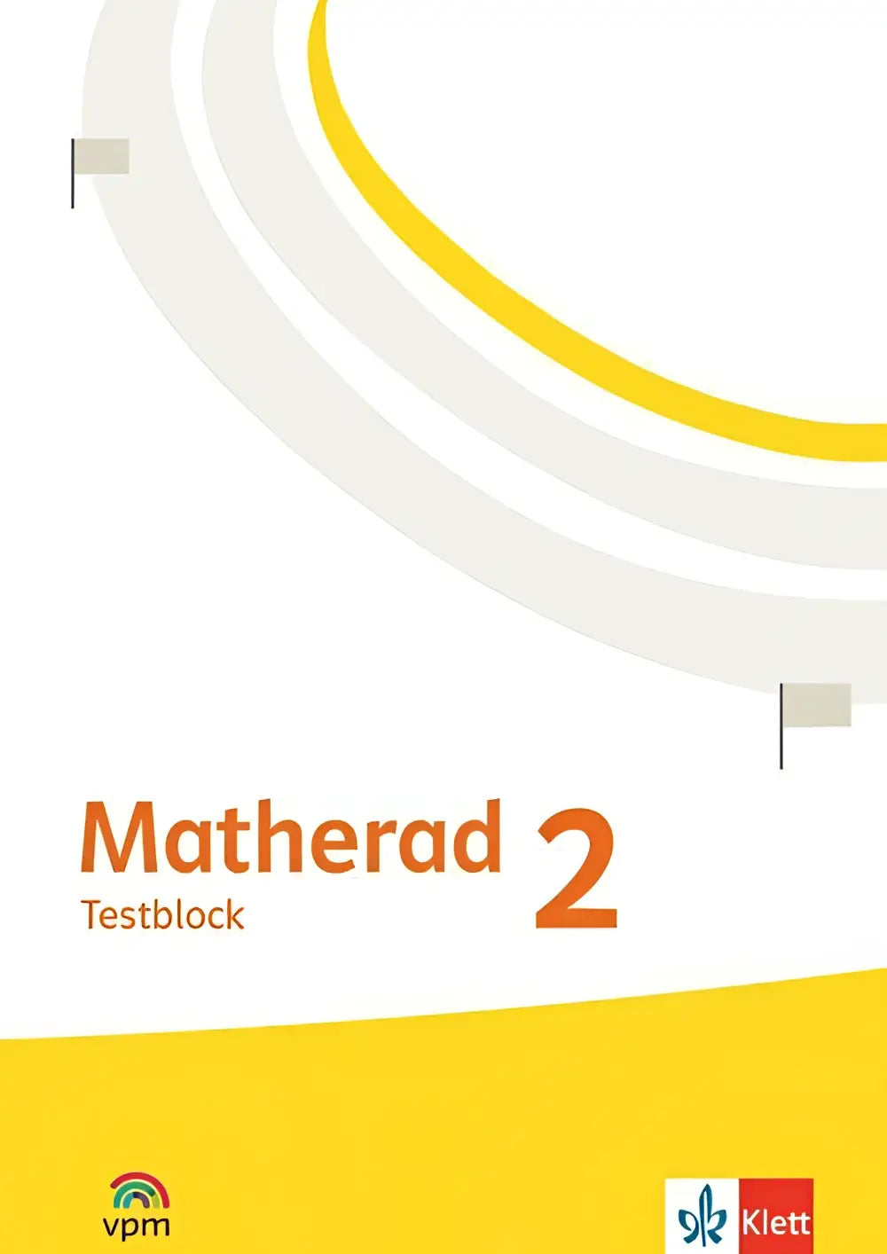 Wit en geel matherad 2 testblock workbook cover met gebogen ontwerp voor testblock klasse 2 gebruik
