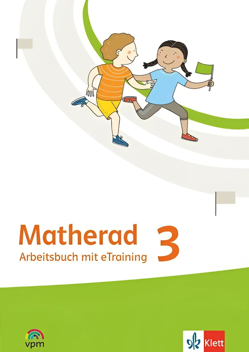 De kleurrijke voorkant van het matherad 3 arbeitsbuch mit etraining toont twee kinderen die rennen op een baan