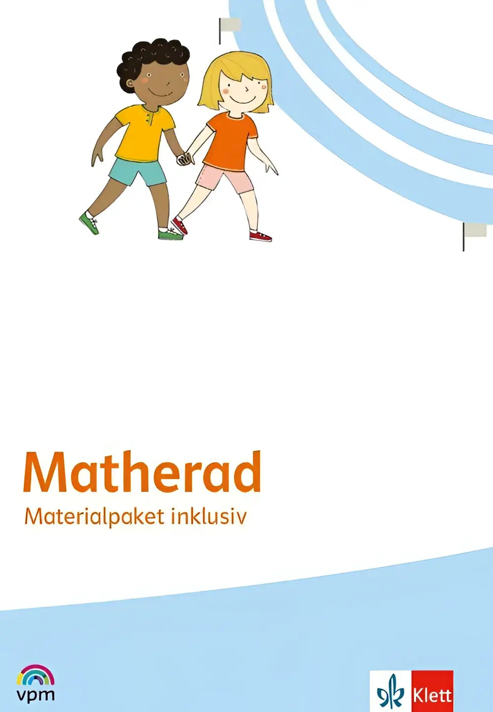 De cover van het matherad materialpaket inklusiv klasse 1 met illustraties van twee kinderen hand in hand