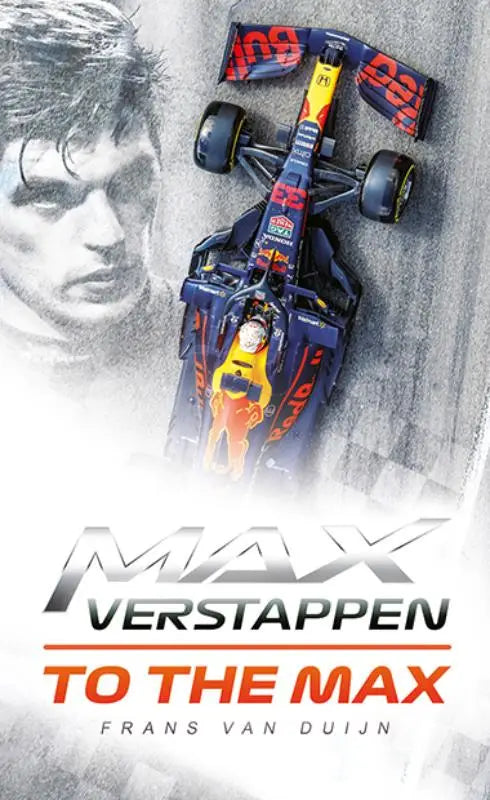 Max verstappen to the max met red bull formule 1 racewagen in blauw en rood met sponsorlogo’s van red bull tag heuer en honda
