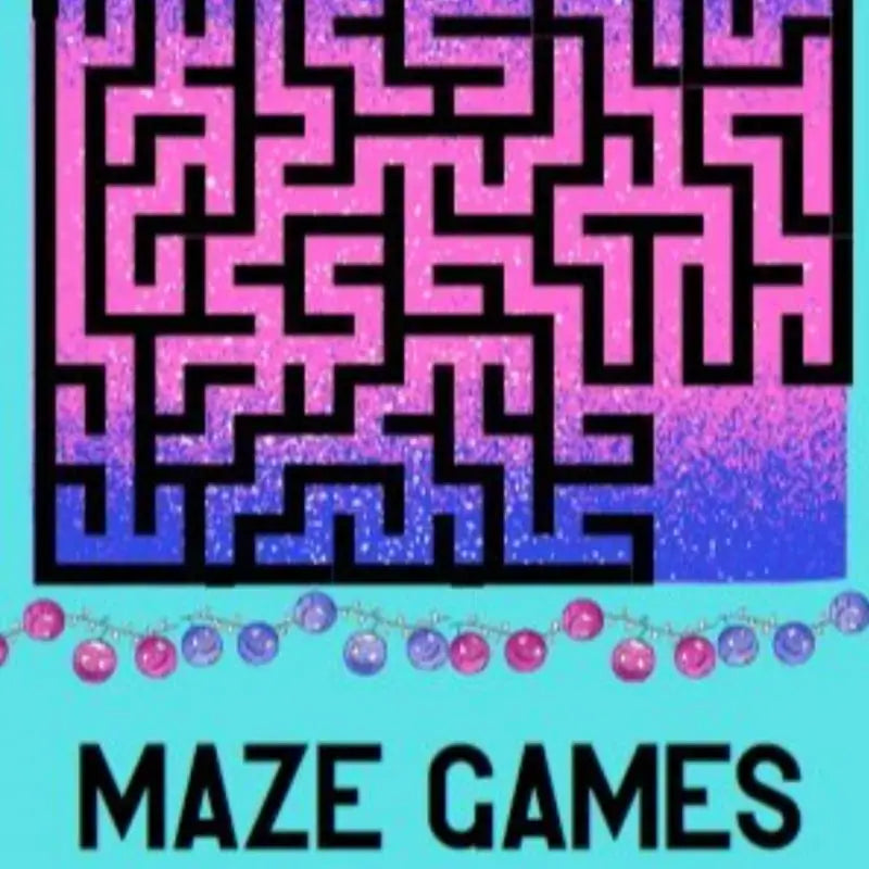 A vibrant pink and blue glittery maze design with colorful beads string for maze games edition 1