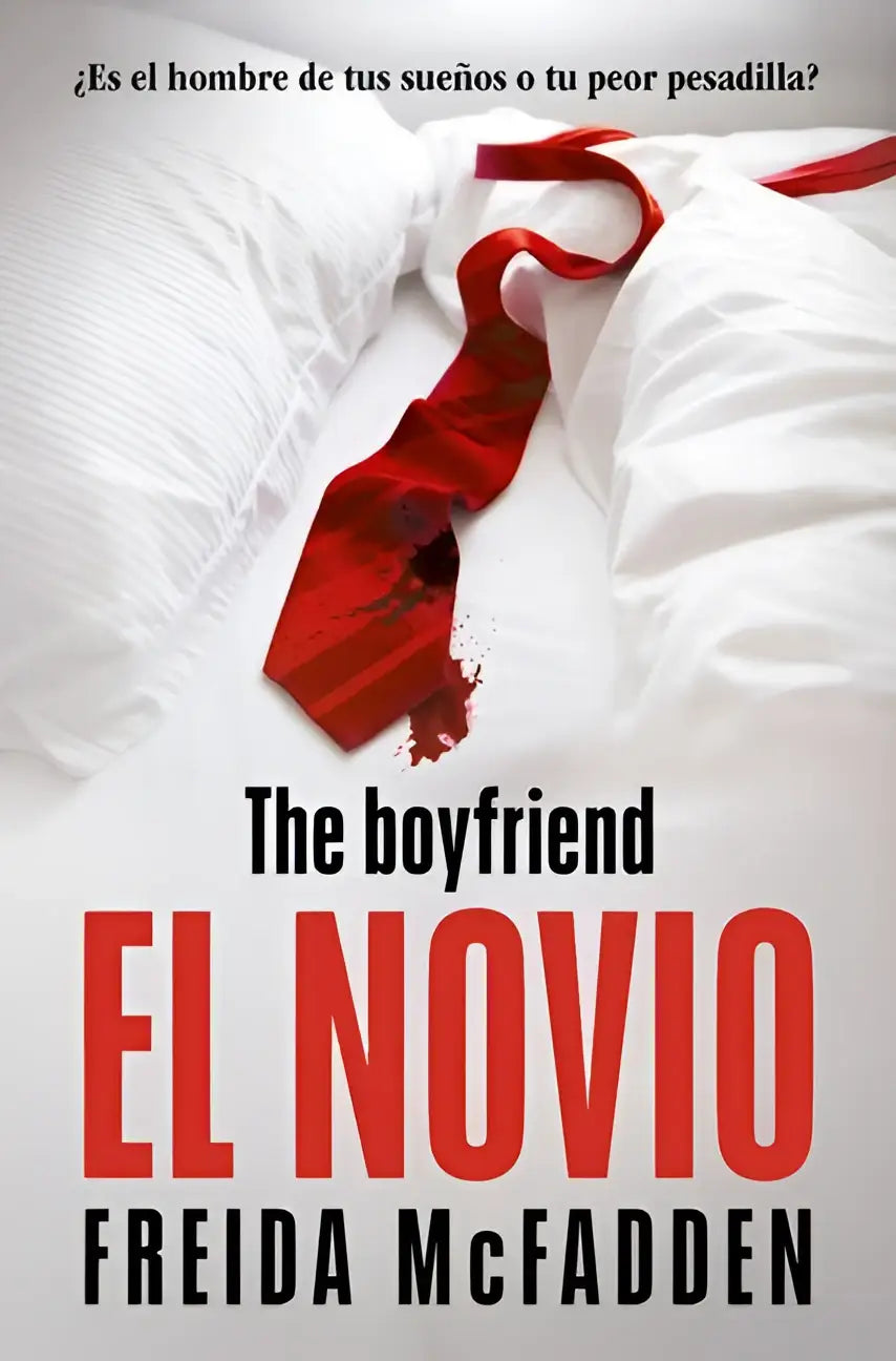 Een rode stropdas met bloedvlek op wit beddengoed uit het product McFadden F novio the boyfriend
