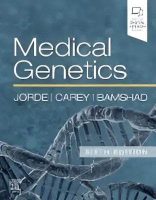 De boekcover van medical genetics toont de titel in vet wit met auteursnamen en een dna dubbelhelix centraal