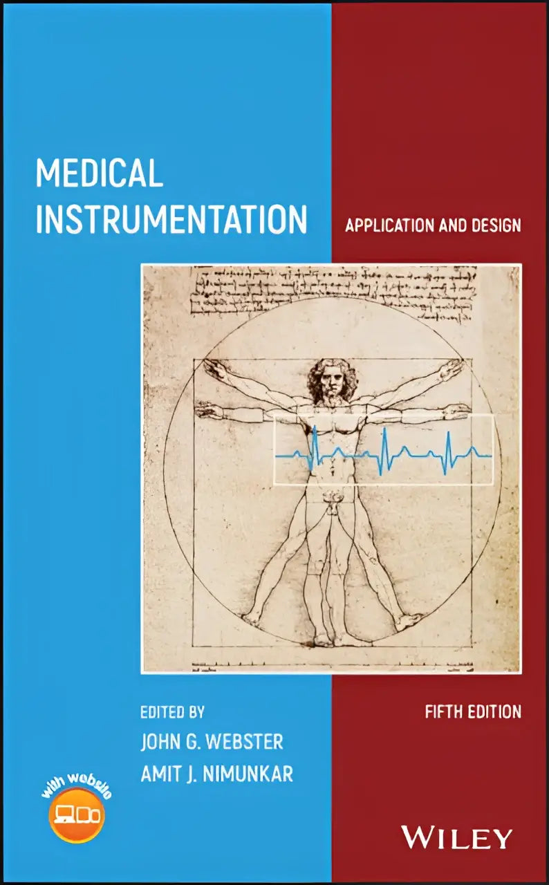 The book cover of medical instrumentation application and design features a split blue and red design edited by john g