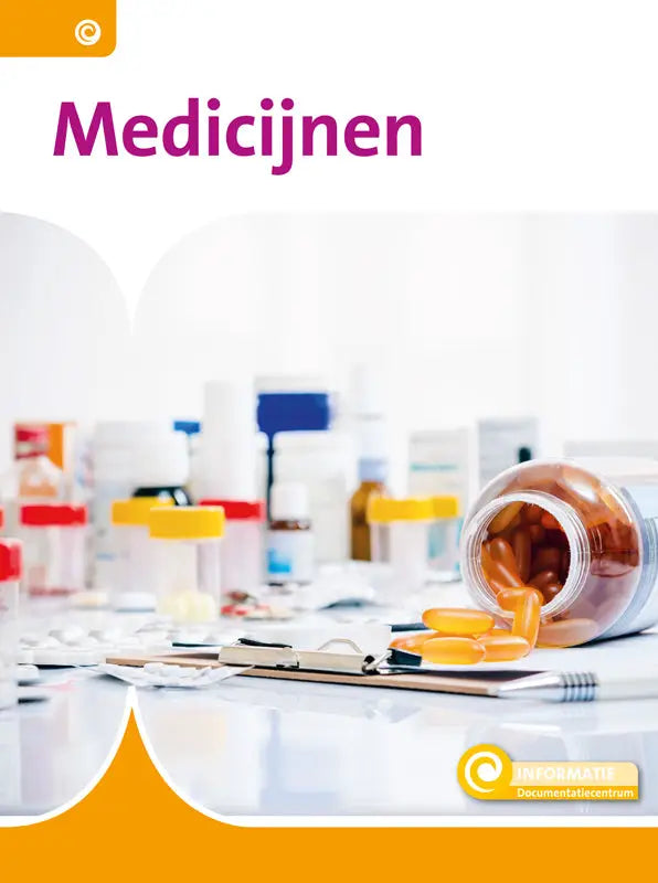 Een doorzichtige plastic medicijnenfles met witte dop ligt op zijn zij en morst oranje capsules voor jonge lezers