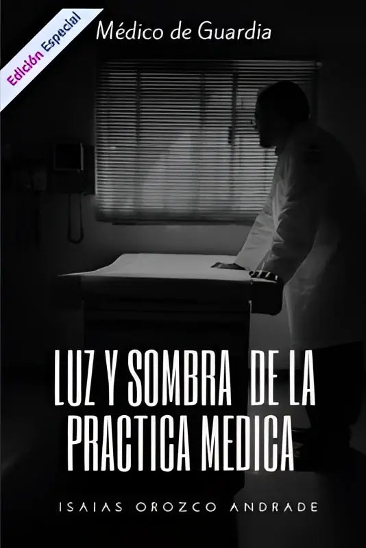 Zwartwit boekcover van medico de guardia edicion especial met dokter bij onderzoekstafel luz y sombra practica medica