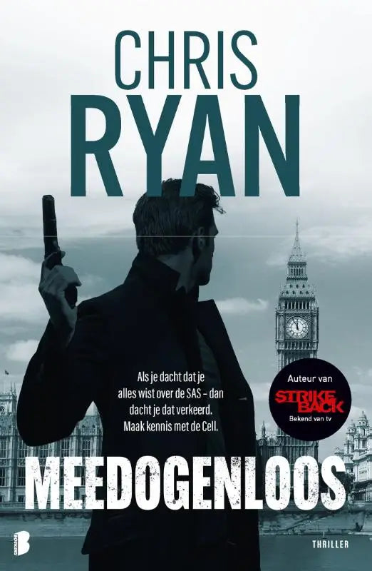 Donkerteal en zwarte boekomslag met silhouet van man met pistool en big ben over alles wist door josh bowman