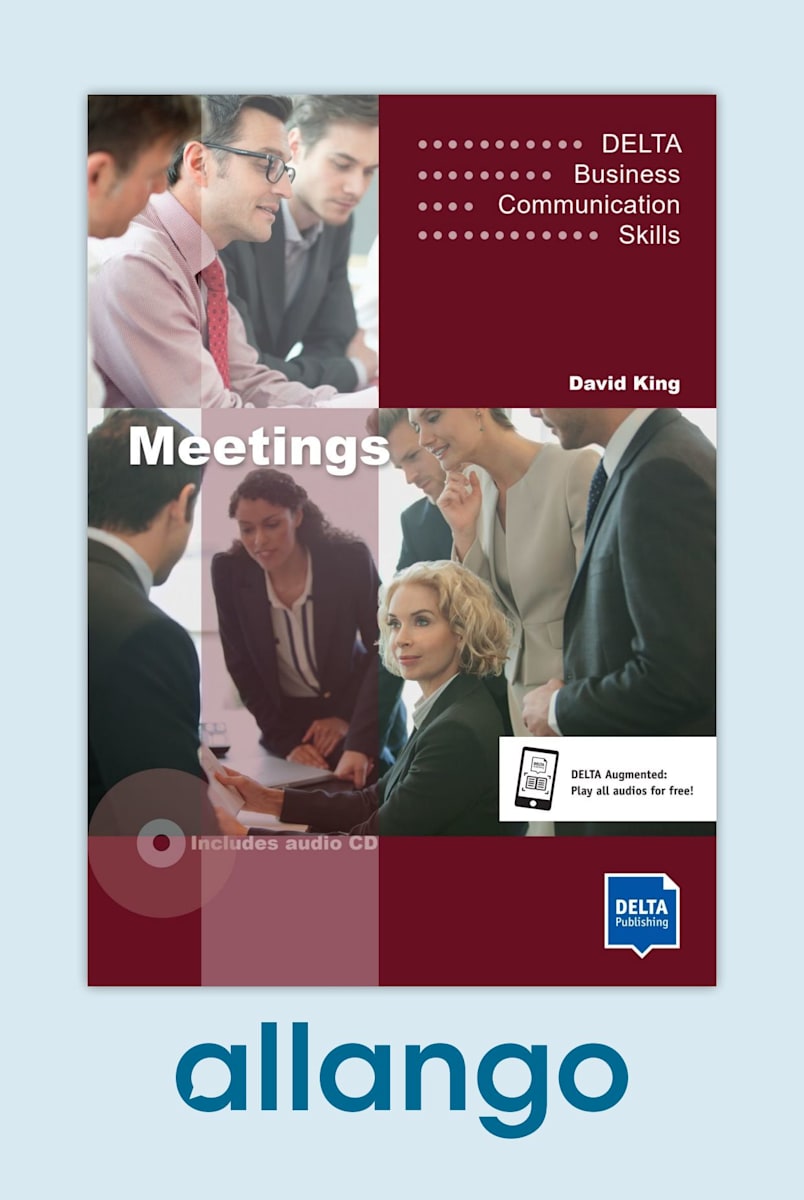 Delta business communication textbook, maroon cover met professionals, Meetings b1–b2 digital editie (allango)