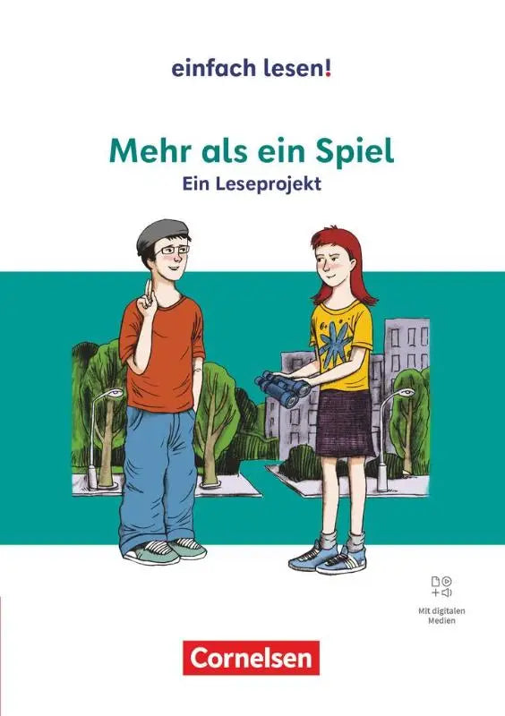 De cover van het mehr als ein spiel arbetsbuch mit lösungen toont twee geïllustreerde kinderen in een stadspark
