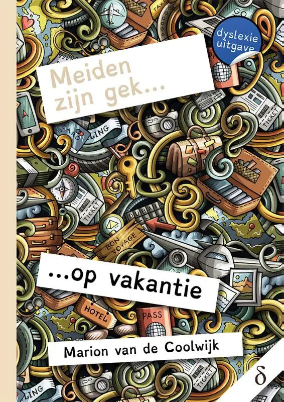 Het boek meiden zijn gek op vakantie uit de serie meiden heeft een kleurrijke cartooncover met reisdoodles