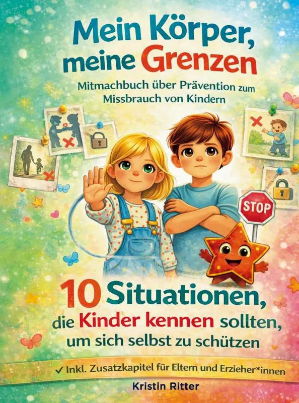Het boek mein körper meine grenzen is een kleurrijk geïllustreerd kinderboek over situaties die kinder kennen zouden