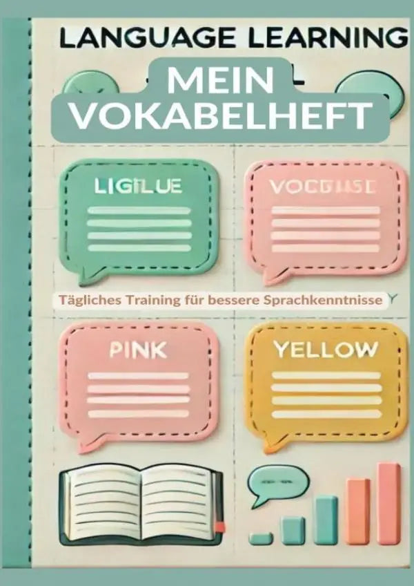 Pastel gekleurd vocabulaire notitieboek mein vokabelheft met kleurrijke spraakballonnen voor dagelijks training voor betere taalvaardigheden