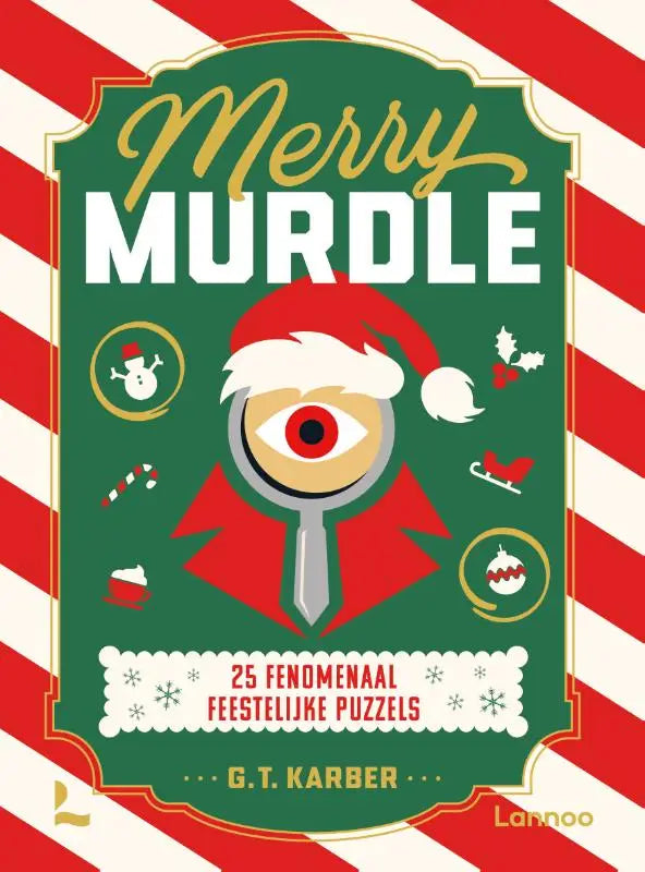 Merry murdle puzzelboek met feestelijke groene omslag en gestreepte achtergrond van sunday times bestselling auteur gt karber