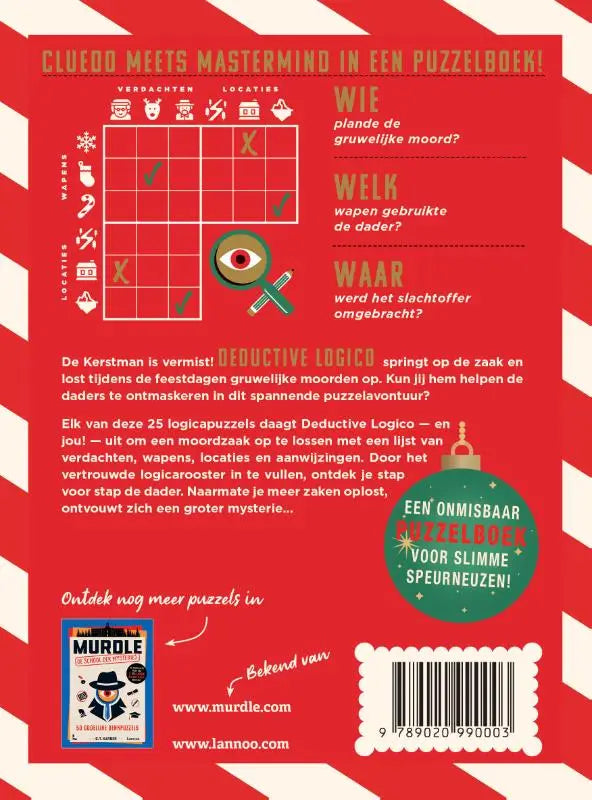 Rode puzzelboek merry murdle van g t karber met wit diagonale strepen en gridspel, sunday times bestselling product