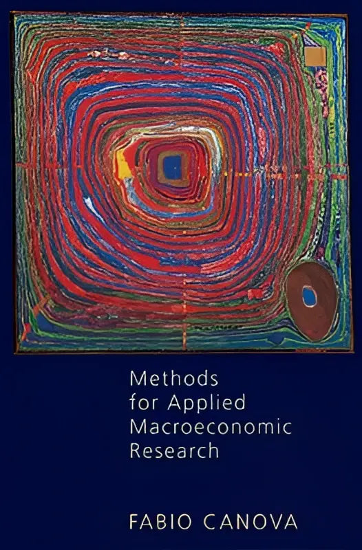 De boekcover toont een levendig concentrisch spiraalontwerp in rood, blauw en geel voor methods for applied macroeconomic research