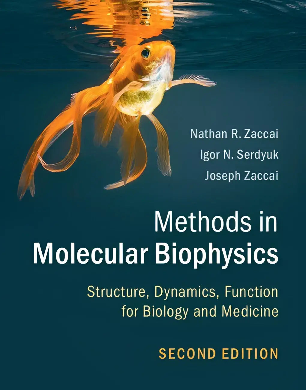 Methods in molecular biophysics book featuring a vibrant orange goldfish reflecting the use of physical methods in medical biology