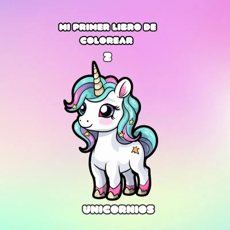 Een schattige cartoon unicorn met wit lichaam en gekleurde manen op het primer libro voor jonge lezers