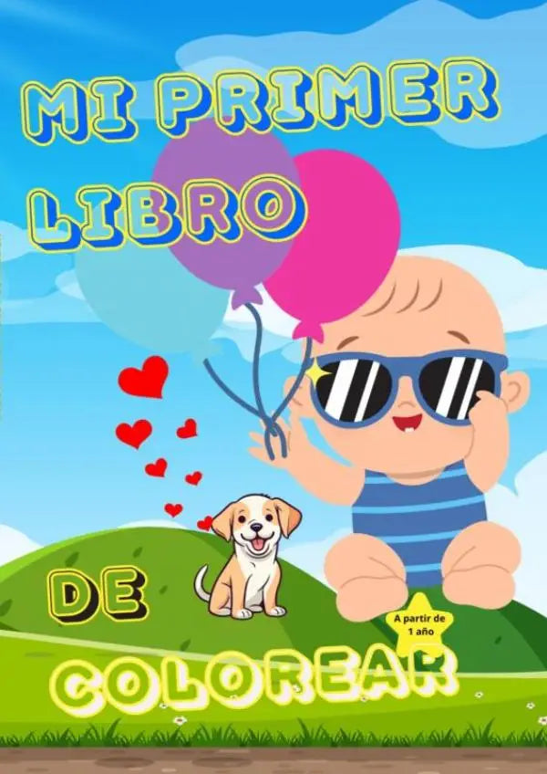 Kleurrijk kinderkleurboek mi primer libro de colorear met cartoon baby en ballonnen voor jonge lezers vanaf 1 jaar