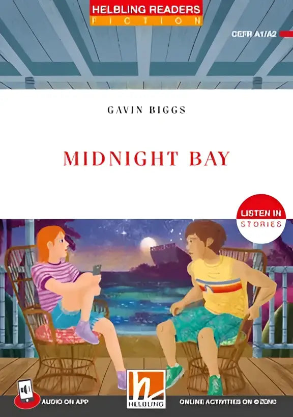 Boekomslag Midnight Bay van Gavin Biggs met twee kinderen onder sterrenhemel