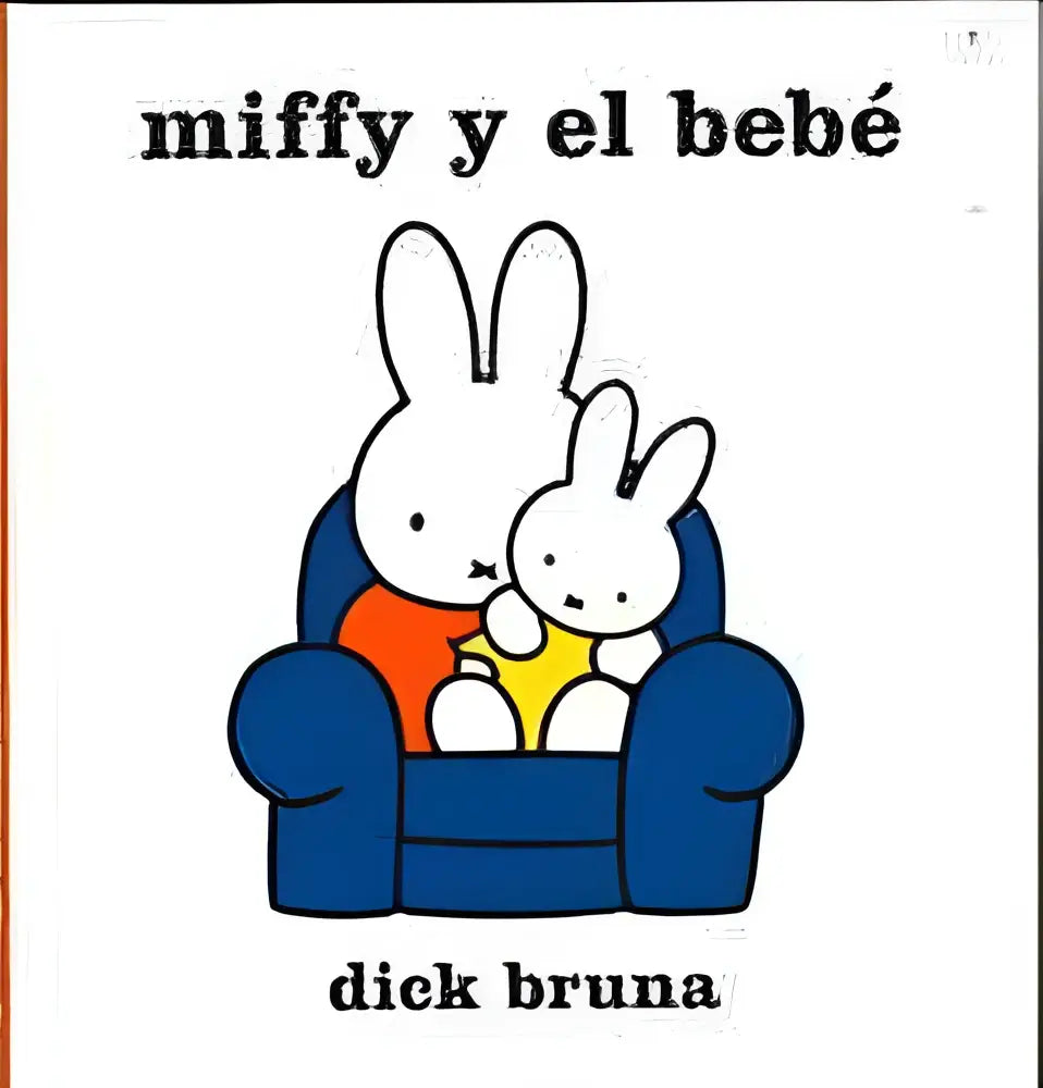 Blauwe fauteuil met twee witte miffy figuren geschikt voor jonge lezers in miffy y el bebe collectie