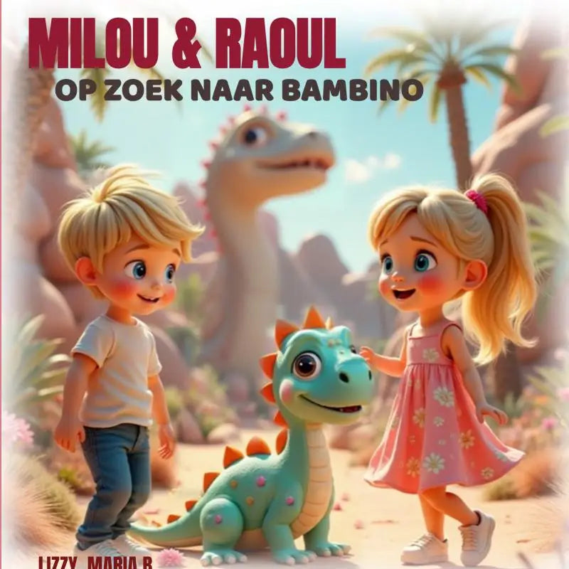 Een turquoise plastic dinosaurust speelgoed met oranje stekels en roze stippen voor jonge lezers in milou & raoul - op zoek naar bambino