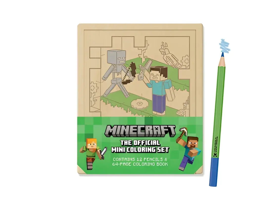Minecraft the official mini coloring set met houten puzzelboek van 64 pagina’s en 12 gekleurde potloden