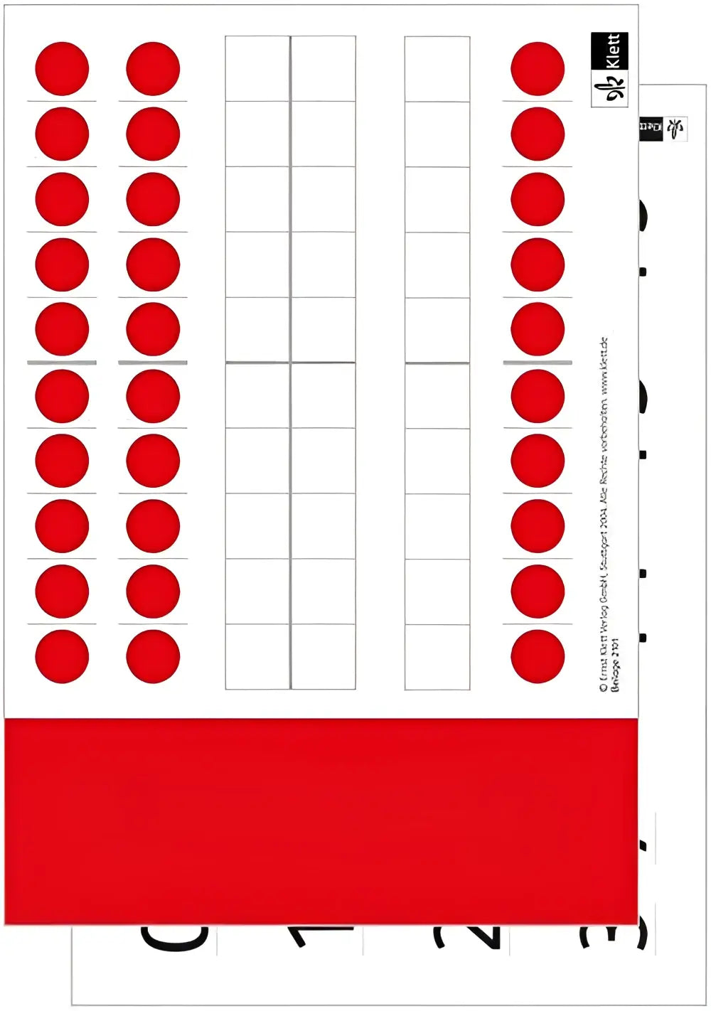 Roodkleurige ronde stickers op een wit vel behorend bij minimax beilagen zum nachkauf klasse 1