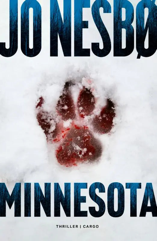 Een product getiteld minnesota met een rood pootafdrukontwerp ingebed in sneeuw