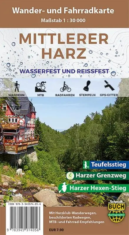 Mittlerer Harz - Wasserfeste und reißfeste Wander- und Fahrradkarte