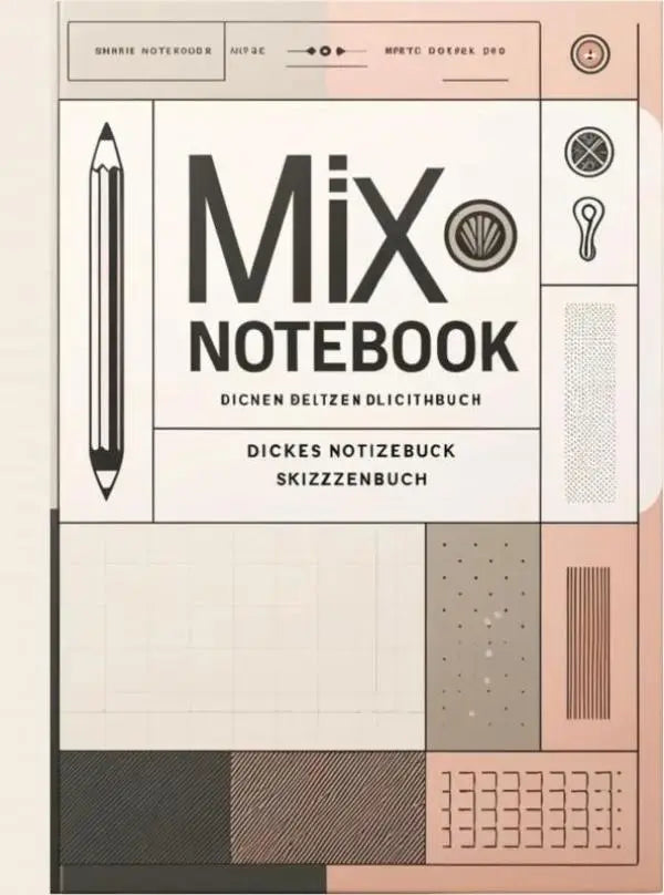 Het dickes notizbuch skizzenbuch met een minimalistisch ontwerp en zwart gedrukte letters op een roze-beige omslag