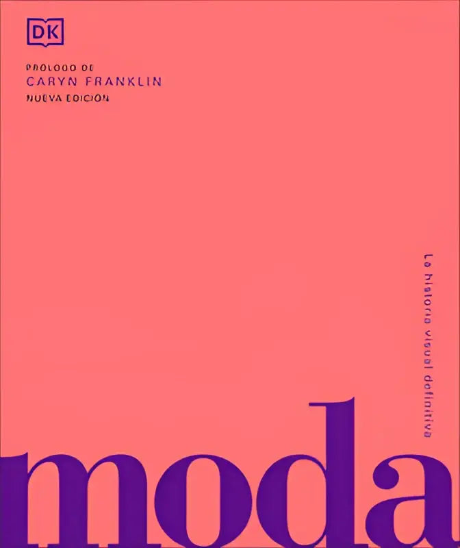 De kaft van het coffee table book moda toont opvallende paarse typografie op een koraalroze achtergrond met historia visual