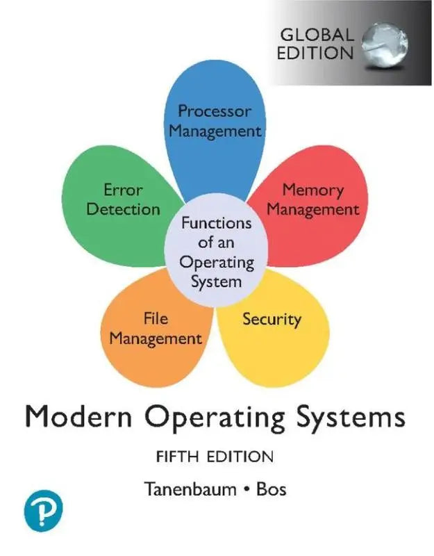 Cover of the modern operating systems fifth edition textbook by tanenbaum and bos in the global edition