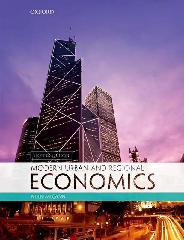 Boekcover van modern urban and regional economics tweede editie met een stedelijke skyline onder paarse en roze schemering