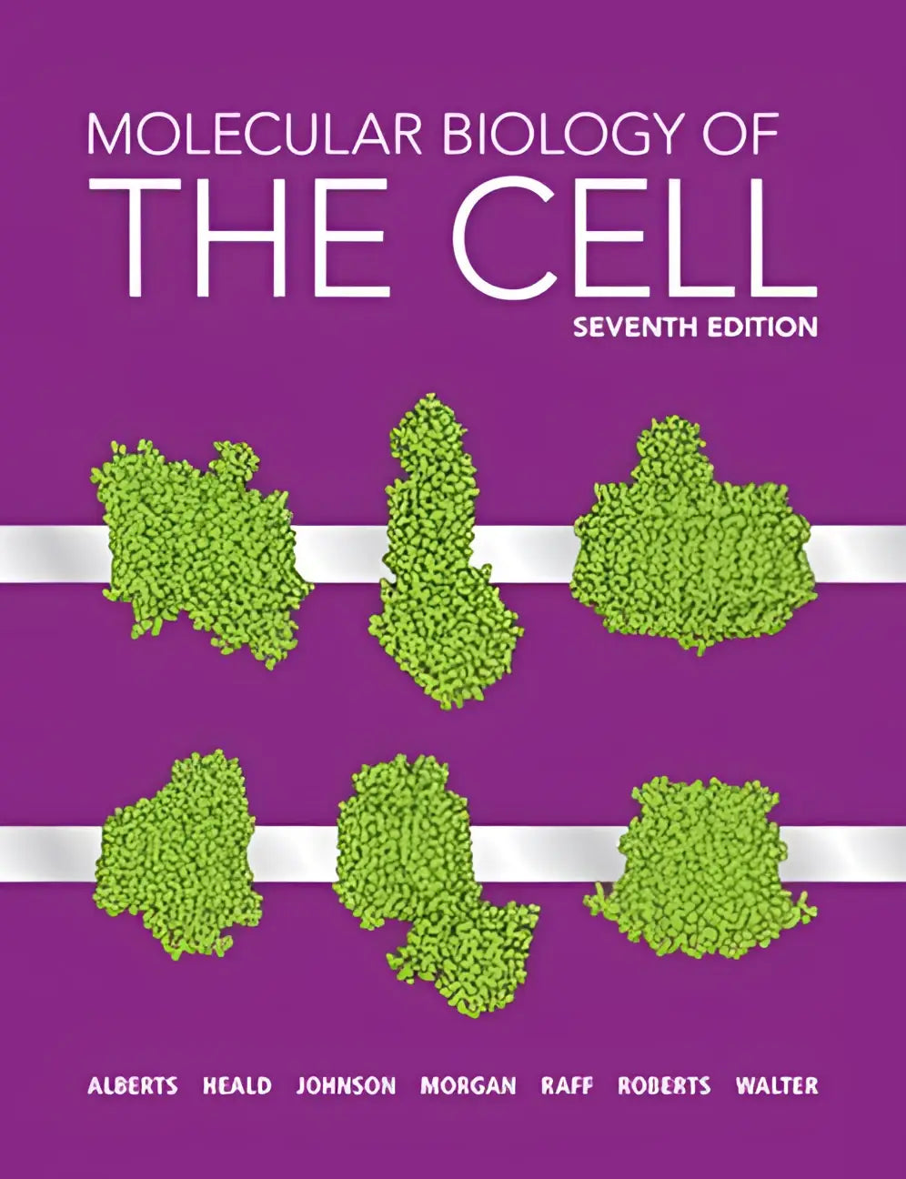 Purple hardcover textbook molecular biology of the cell seventh edition with green molecular structures for the digital problems book