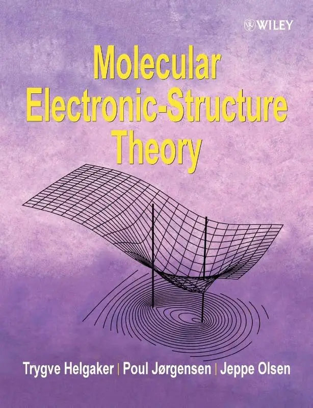 Paarse boekomslag van molecular electronic-structure theory met gele titel en zwart moleculaire orbitaalillustratie