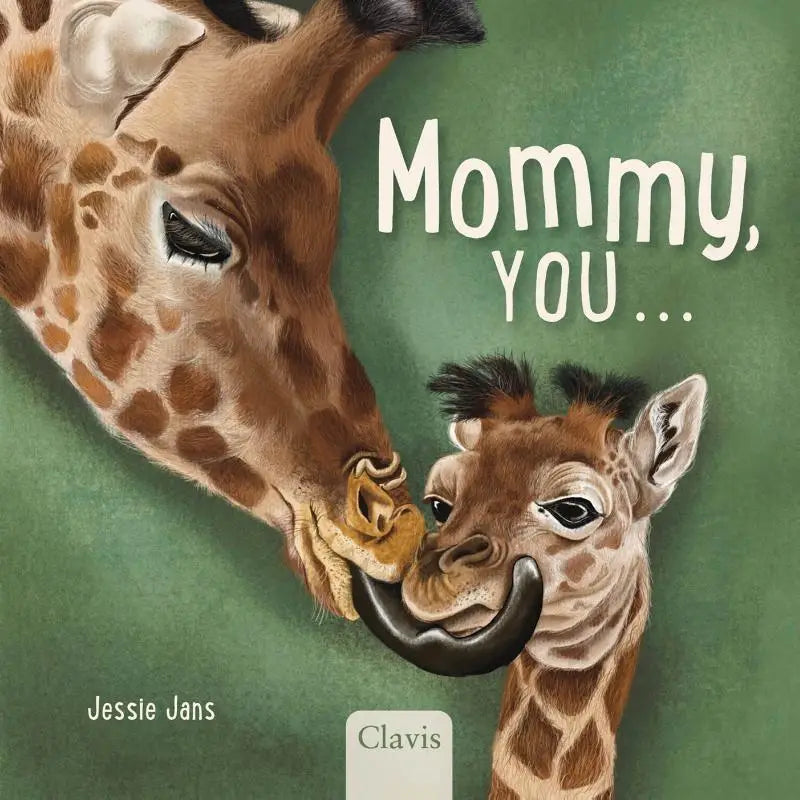 A kinderboekcover met een moeder giraffe en haar baby in zachte bruine en beige tinten voor jonge lezers