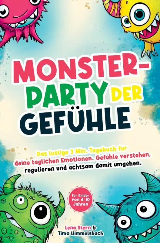 Cover van het kinderemotiedagboek monsterparty der gefühle met kleurrijke monsters voor regulieren und achtsam