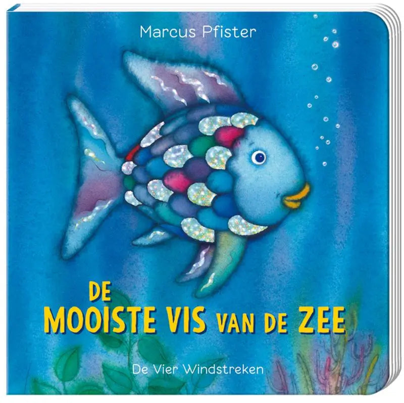 A kleurrijke illustratie van de mooiste vis met een blauwe lichaam en glinsterende schubben voor jonge lezers