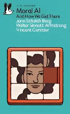 Boekomslag Moral AI met geometrisch zwart-wit portret en rood-oranje randen