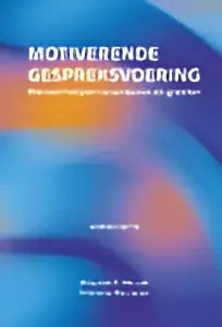 De cover van motiverende gespreksvoering 4e editie door stephen rollnick toont een abstract ontwerp in blauw oranje en paars voor klinische psychologie
