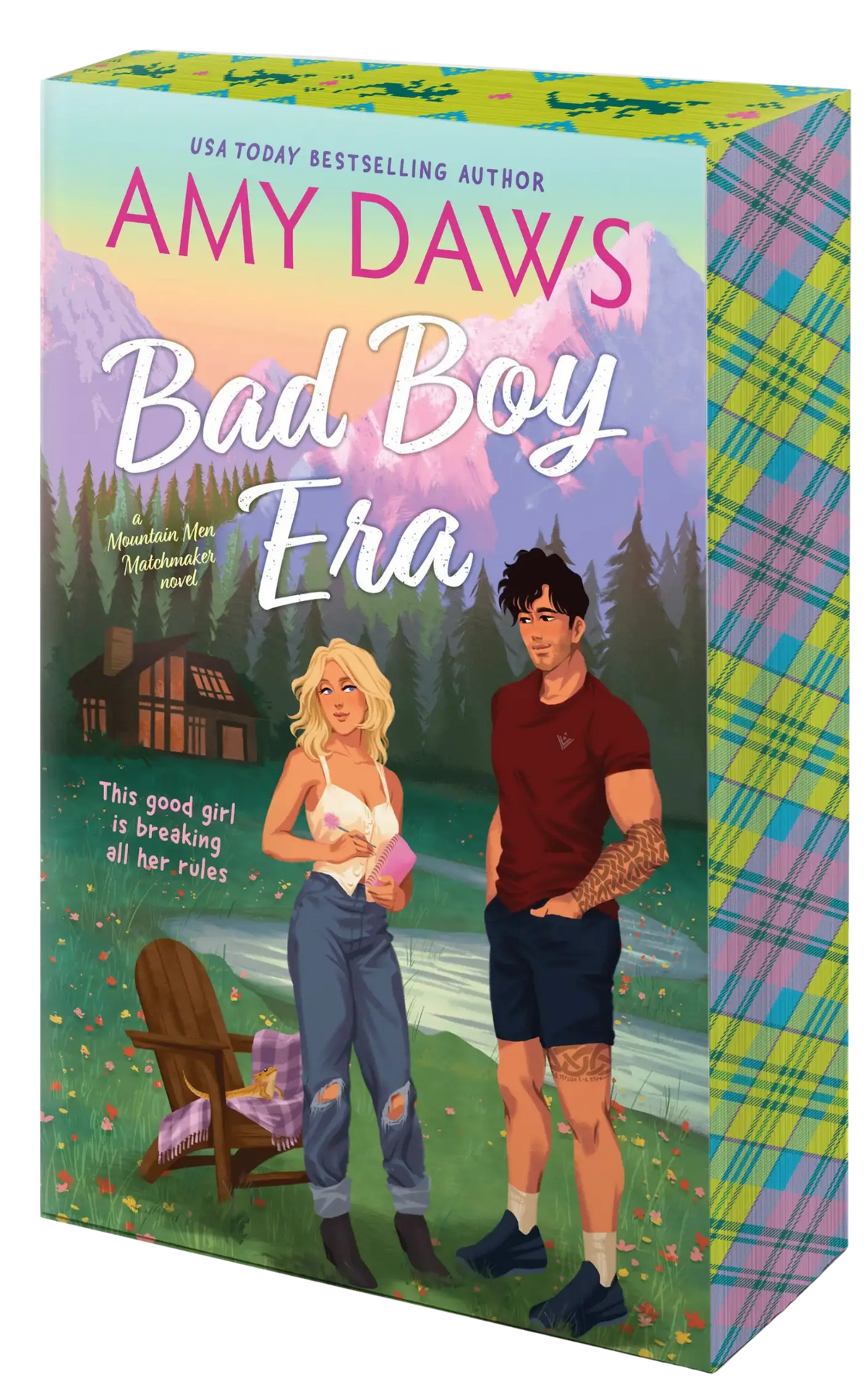 De book cover van bad boy era door amy daws toont fletcher mountain en rugbyer wolf in een levendige buitenomgeving