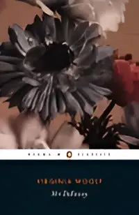 Een zwart-witte paperback editie van mrs dalloway door virginia woolf, uitgegeven door penguin classics