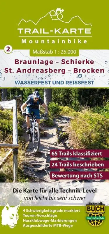 MTB Trail-Karte Harz: Braunlage - Schierke - St. Andreasberg - Brocken - Nr. 2 | Wasser- und reißfeste Mountainbike-Karte